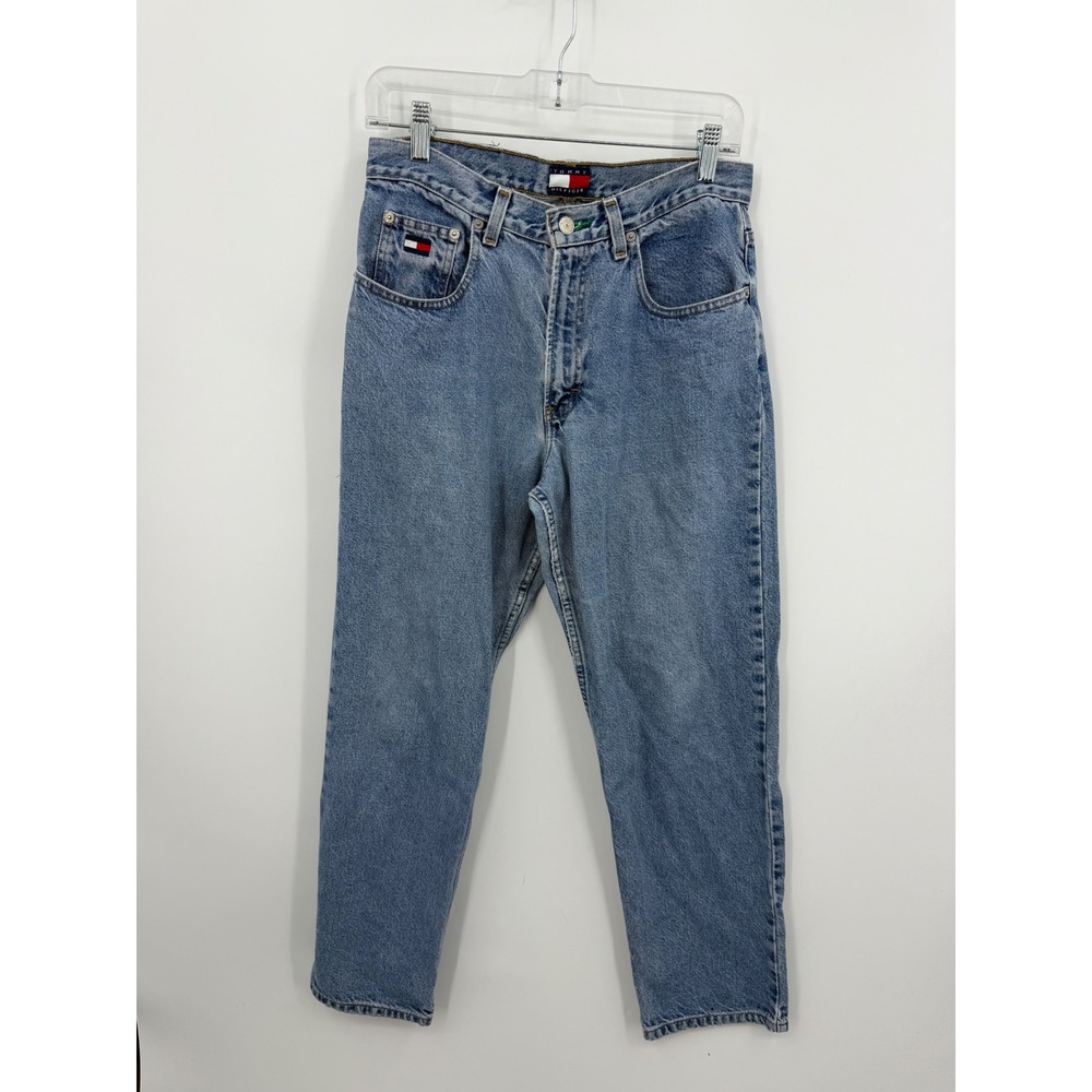 Tommy Hilfiger Straight Leg Jeans Mens 30x29" Blue Vintage Flag Logo Denim